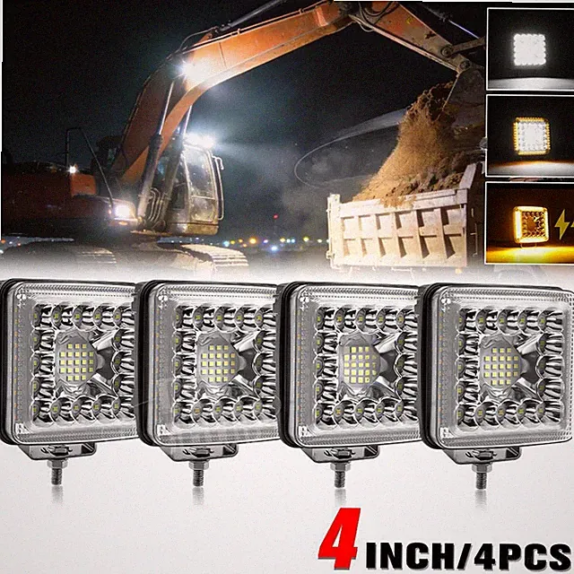 4PCS 4inch 12V 24V LED Work Lights Flood Lamp Cube Pods Fit Truck Tractor Dozer