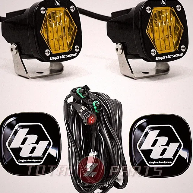 Baja Designs® S1 LED Lights Pair Amber Wide Cornering, Rock Guards, Wire Harness