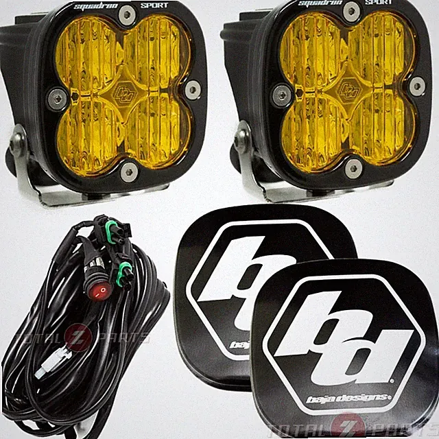 Baja Designs® Squadron Sport Pair Amber Fog Wide Cornering Lights & Rock Guards