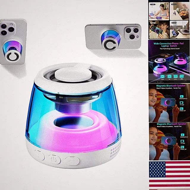 Bluetooth 5.3 Magnetic Speaker with Colorful Light Show - Ultra Portable Design