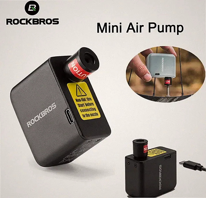ROCKBROS Mini Bike Electric Air Pump 100PSI Cube Bicycle Tire Inflator Portable